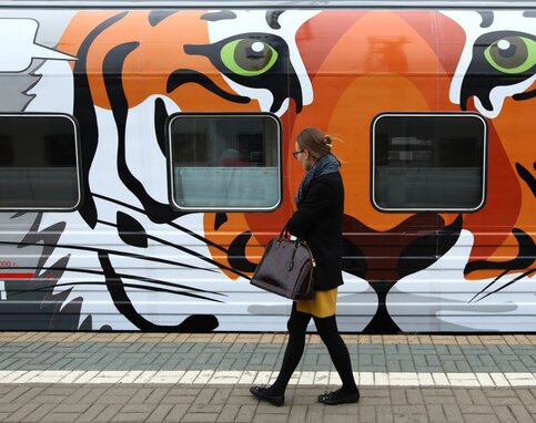 Поезд с изображением тигров и леопардов отправился из столицы во Владивосток