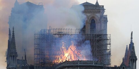 Пожарные пытаются спасти произведения искусства из горящего собора Парижской Богоматери