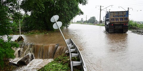 Вода после ливня подтопила пешеходный мост в ТиНАО